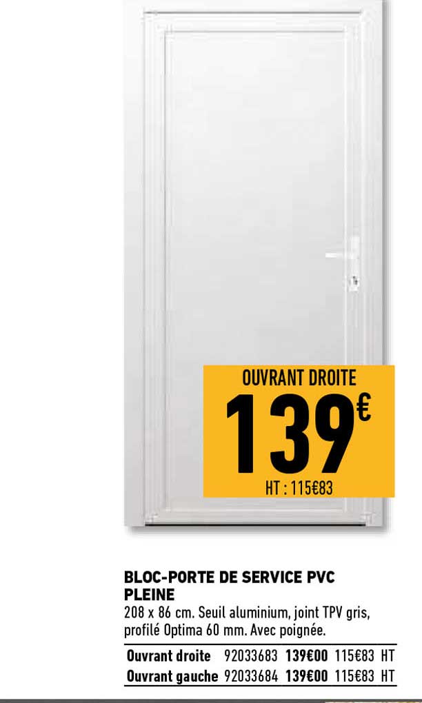 bloc-porte de service pvc pleine