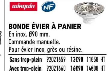 Bonde évier à Panier Wirquin