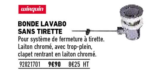 bonde lavabo sans tirette wirquin