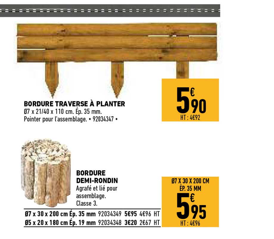 bordure traverse à planter, bordure demi-rondin
