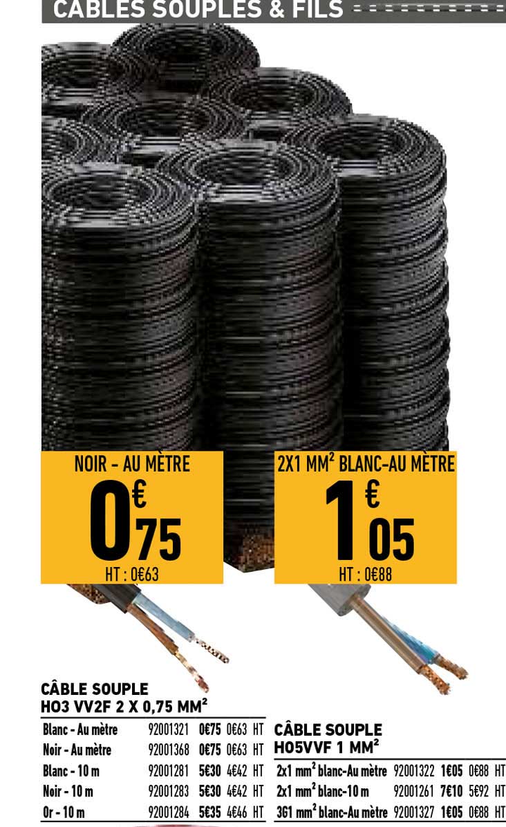câble souple h03 vv2f 2 x 0,75 mm2 câble souple h05vvf 1 mm2