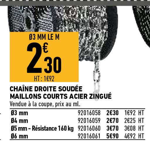 chaîne droite soudée maillons courts acier zingué