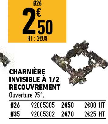 charnière invisible à 1-2 recouvrement