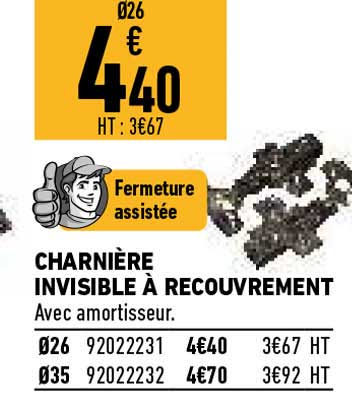 charnière invisible à recouvrement