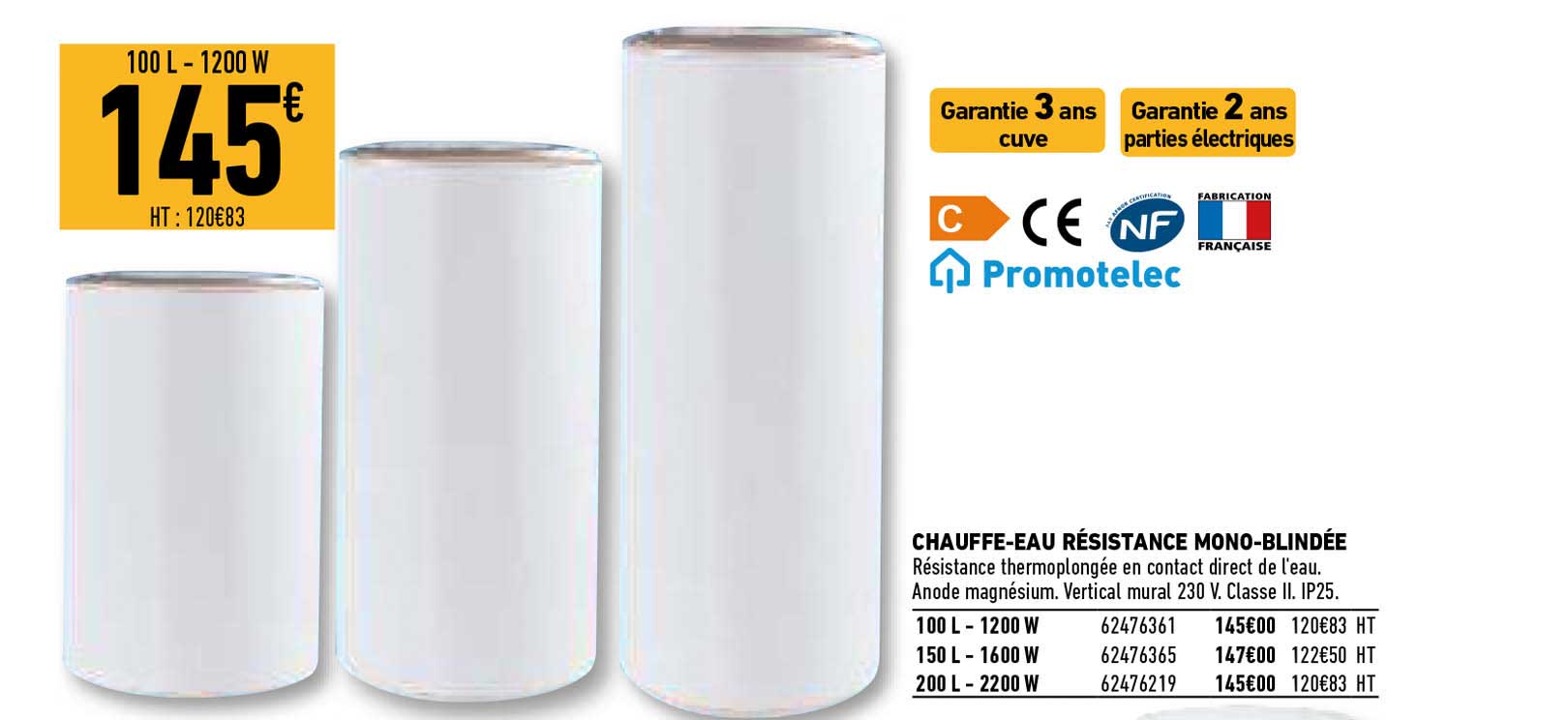 chauffe-eau résistance mono-blindée promotelec