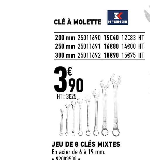 clé à molette jeu de 8 clés mixtes
