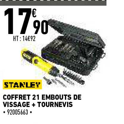coffret 21 embouts de vissage + tournevis stanley