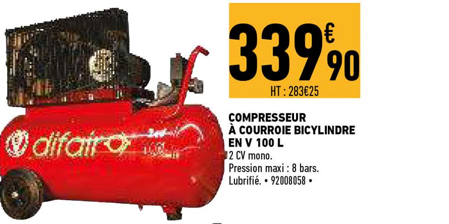 compresseur a courroie bicylindre en v 100 l