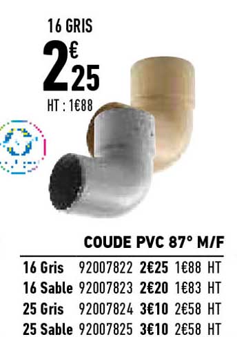 coude pvc 87° m-f