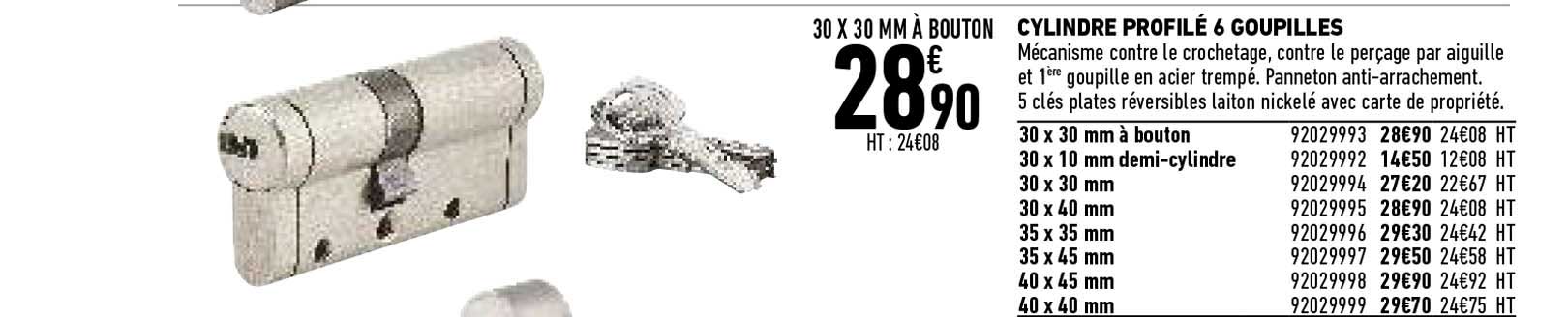 cylindre profilé 6 goupilles