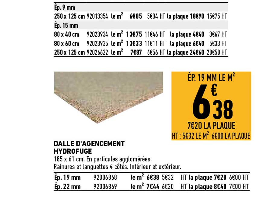 dalle d'agencement hydrofuge
