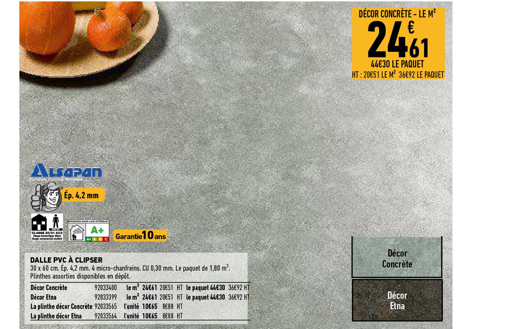 dalle pvc à clipser alsapan 30 x 60 cm