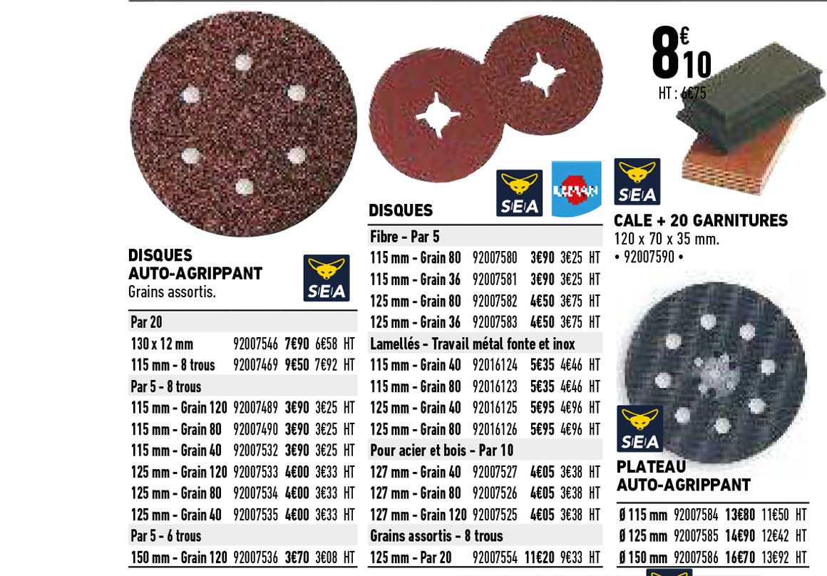 disque auto-agrippant, disque, cale + 20 garnitures, plateau auto-agrippant sea, leman