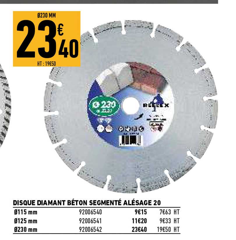 disques diamant beton segmente alesage 20