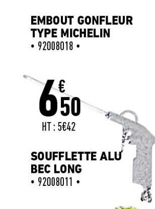 embout gonfleur type michelin, soufflette alu bec long