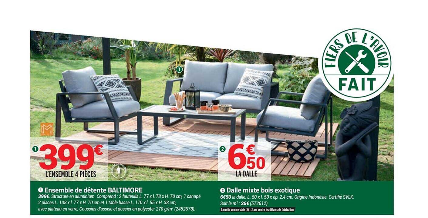 ensemble de détente baltimore dalle mixte bois exotique