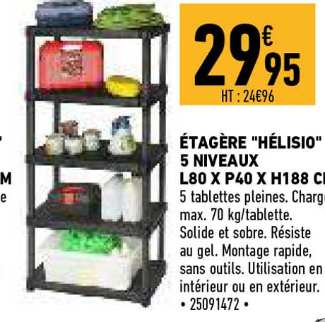 étagère "hélisio" 5 niveaux l80 x p40 x h188