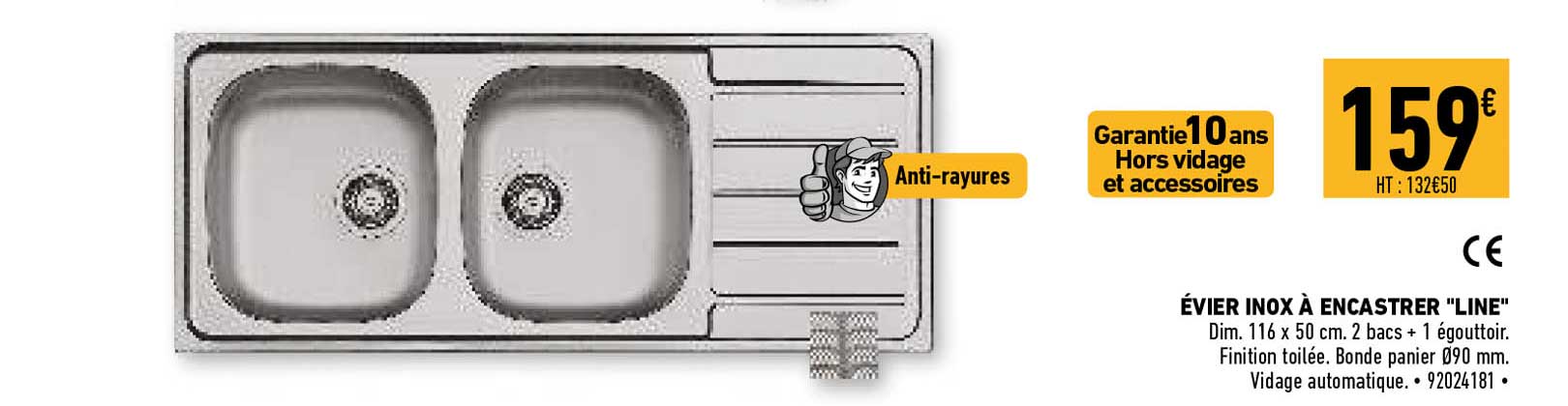 évier inox à encastrer "line"