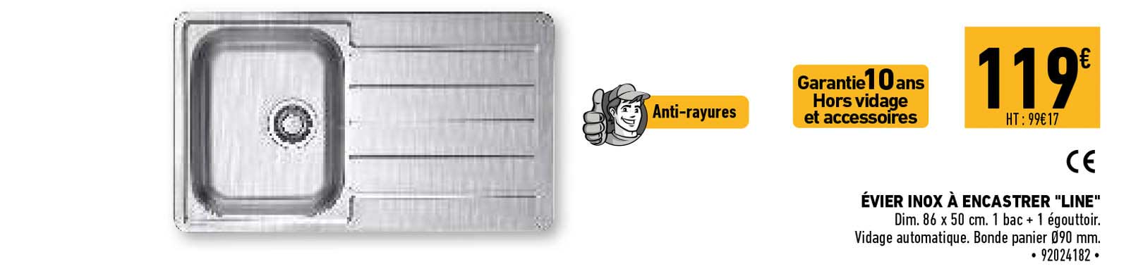 évier inox à encastrer "line"