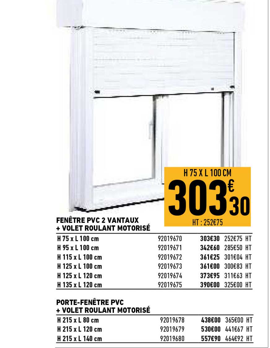 fenêtre pvc 2 vantaux + volet roulant motorisé, porte-fenêtre pvc + volet roulant motorisé