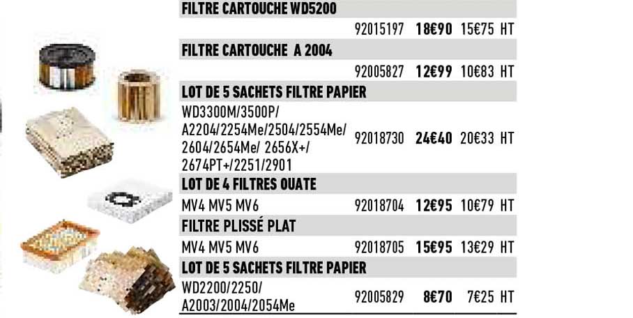 filtre cartouche wd5200, filtre cartouche à 2004, lot de 5 sachets filtre papier, lot de 4 filtres ouate, filtre plissé plat, lot de 5 sachets filtre papier