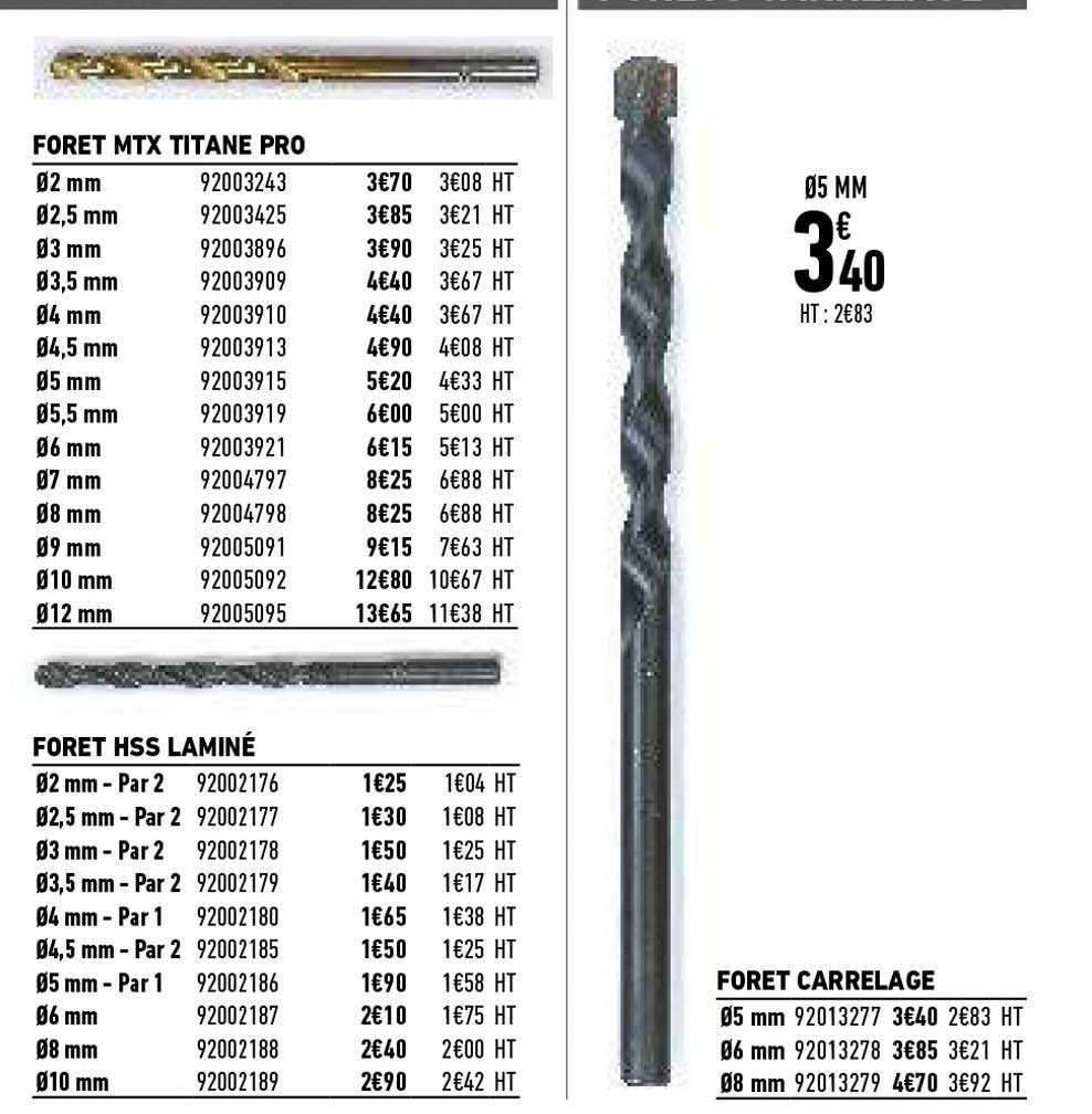 foret mtx titane pro, foret hss lamine, foret carrelage