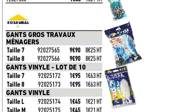 gants gros travaux ménagers, gants vinyle - lot de 10, gants vinyle