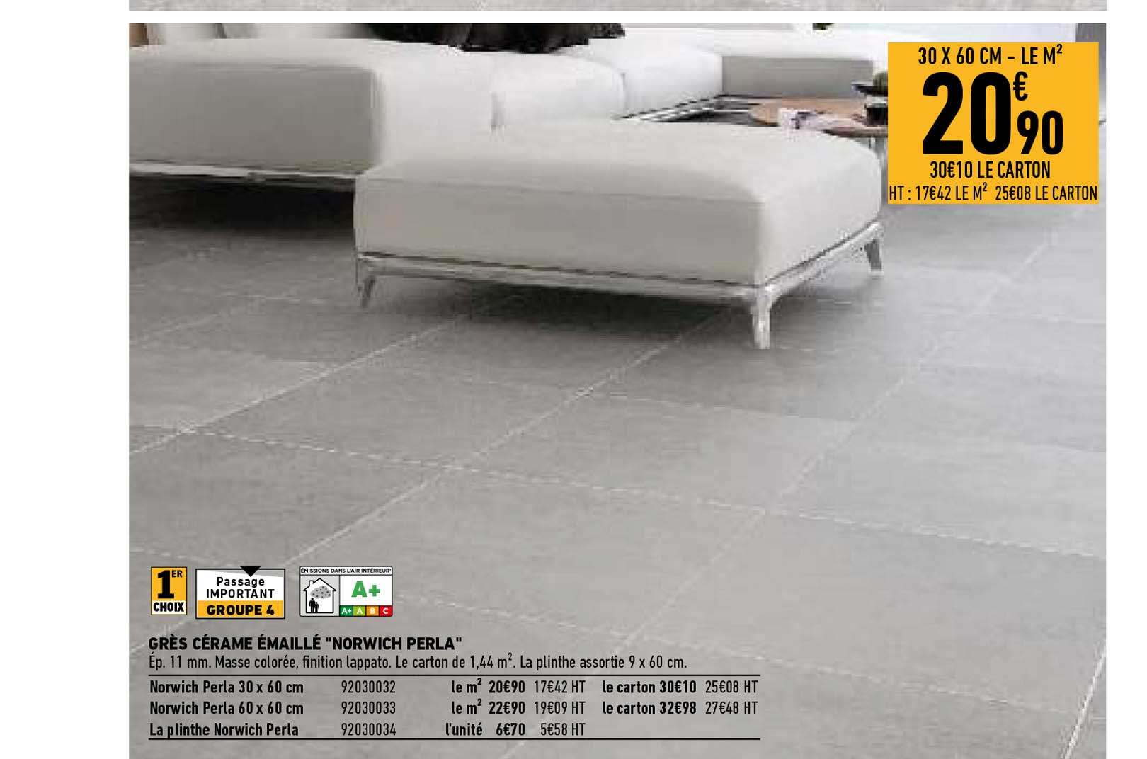 grès cérame émaillé "norwich perla"