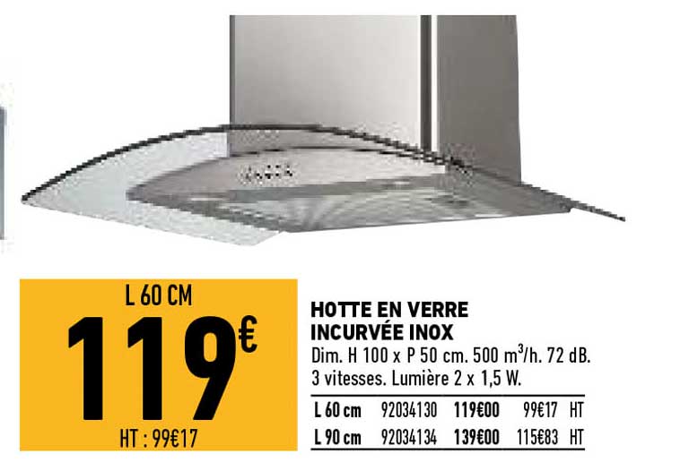 Hotte En Verre Incurvée Inox