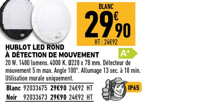 hublot led rond à détection de mouvement