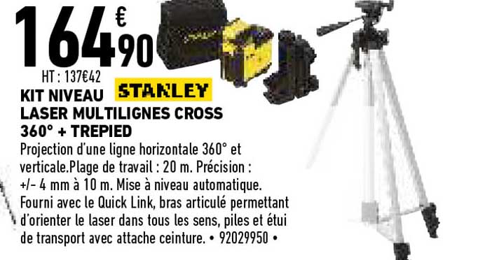 kit niveau laser multilignes cross 360° + trépied stanley
