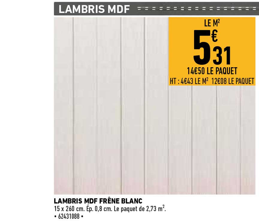 lambris mdf frêne blanc