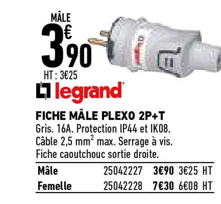 legrand fiche mâle plexo 2p+t