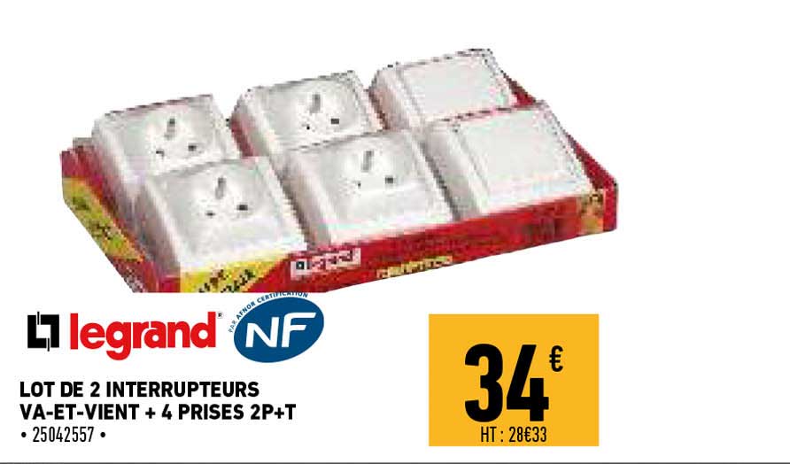 legrand lot de 2 interrupteurs va-et-vient + 4 prises 2p+t