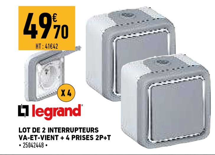 legrand lot de 2 interrupteurs va-et-vient + 4 prises 2p+t