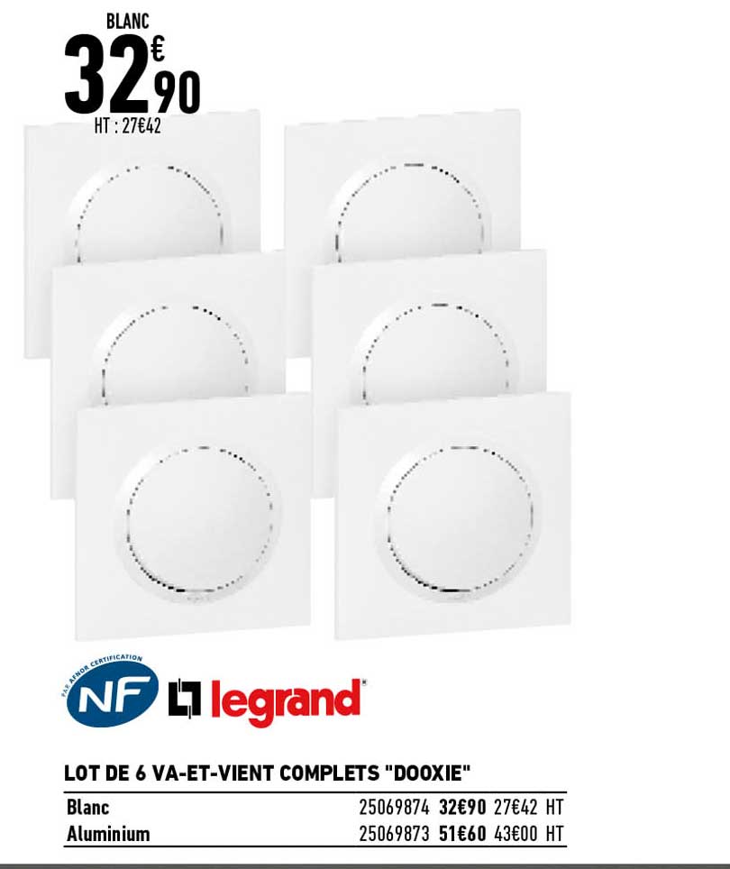 legrand lot de 6 va-et-vient complets "dooxie"