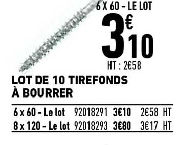 lot de 10 tirefonds à bourrer