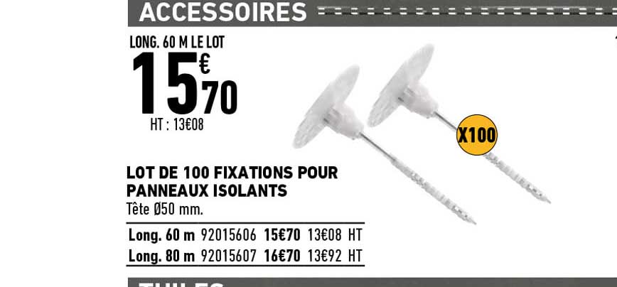 lot de 100 fixations pour panneaux isolants