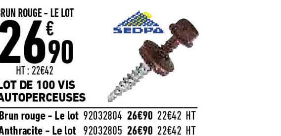 lot de 100 vis autoperceuses sedpa