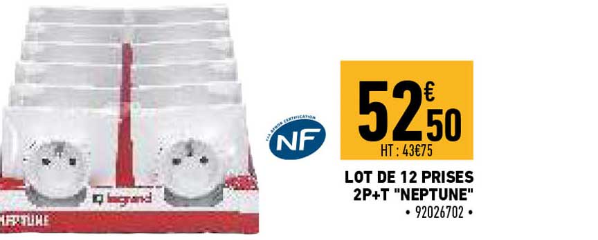 lot de 12 prises 2p+t "neptune"