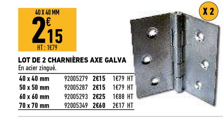 lot de 2 charnières axe galva