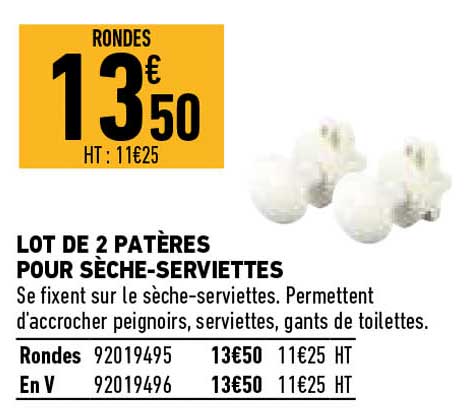lot de 2 patères pour sèche-serviettes