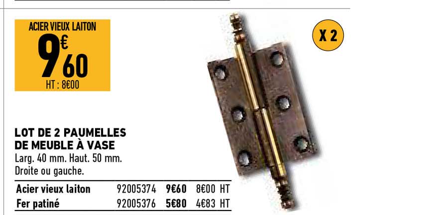 lot de 2 paumelles de meuble à vase