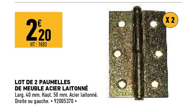 lot de 2 paumelles de meuble acier laitonné