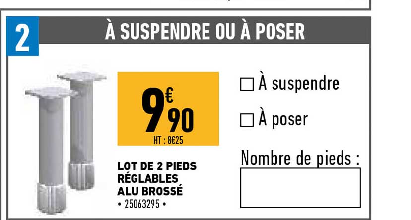 Lot De 2 Pieds Réglables Alu Brossé