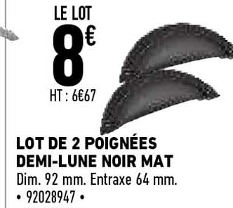 lot de 2 poignées demi-lune noir mat