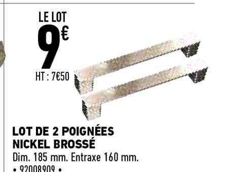 lot de 2 poignees nickel brosse
