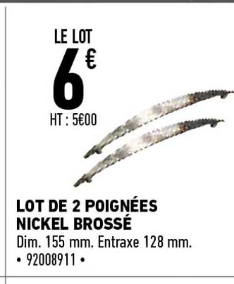 lot de 2 poignées nickel brossé