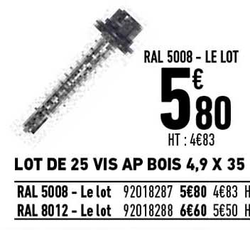 Lot De 25 Vis Ap Bois 4,9 X 35