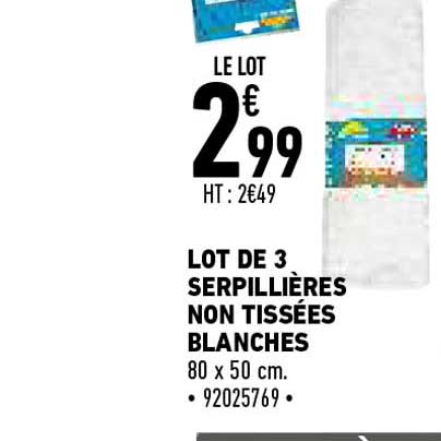 lot de 3 serpillères non tissées blanches